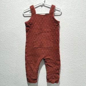 Kate Quinn Quilted Brown Overalls Unisex 18-24 Months Organic Cotton Diaper Snap